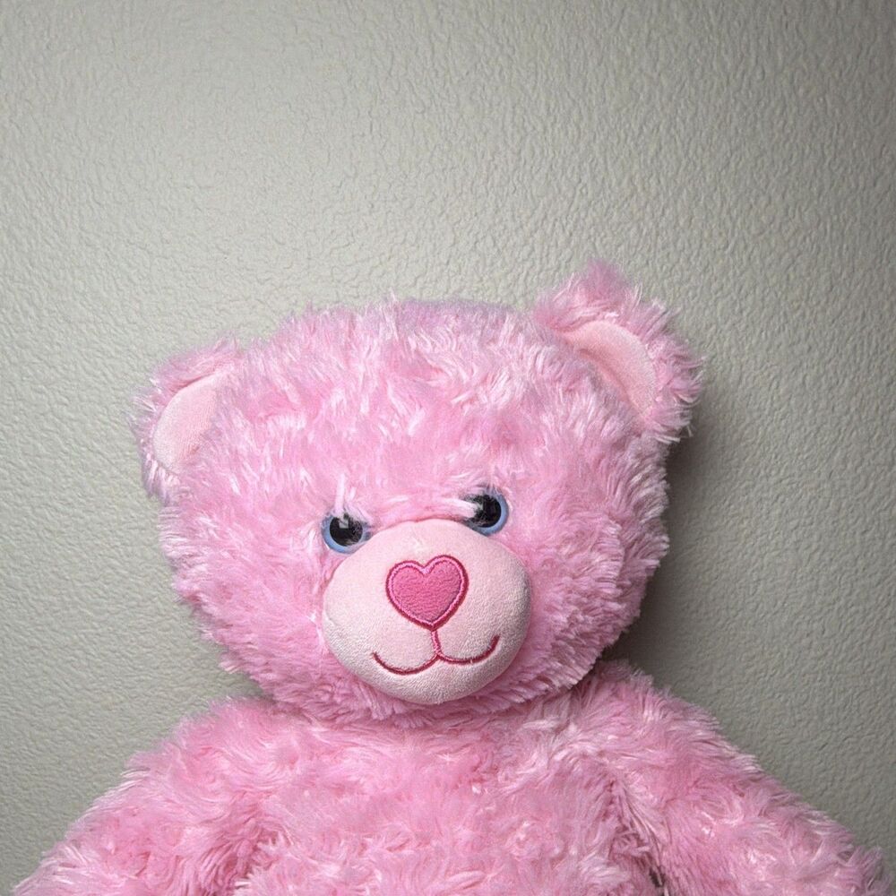 Build-A-Bear Workshop Pink Plush Bear Blue Eyes 16 in Stuffed Animal, NO sound - Picture 2 of 7